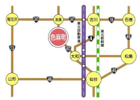 色麻町交通アクセスの地図